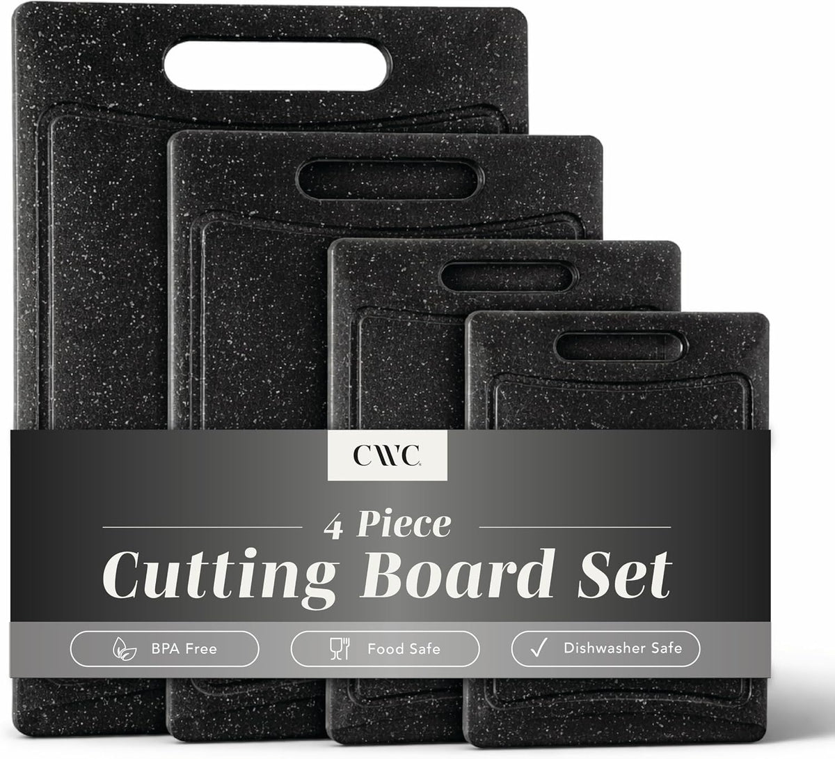 COOK WITH COLOR Non-Slip Cutting Board Set – Kitchen Essentials with Easy Grip Handle for Meat, Veggies, and Fruits, 4 Cutting Boards, Black