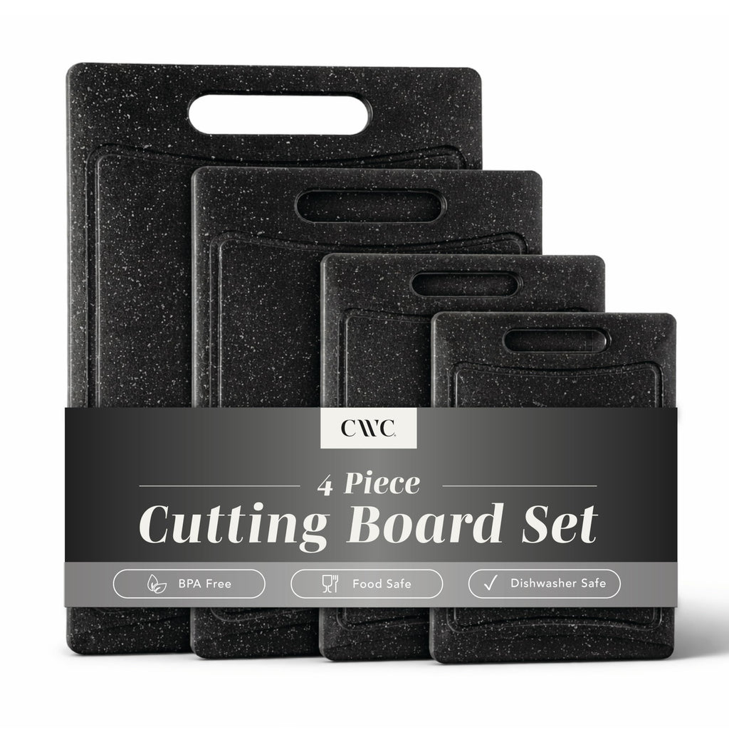 COOK WITH COLOR Non-Slip Cutting Board Set – Kitchen Essentials with Easy Grip Handle for Meat, Veggies, and Fruits, 4 Cutting Boards, Black