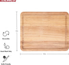 KitchenAid Classic Rubberwood Cutting Board with Perimeter Trench, Reversible Chopping Board, 8-inch x 10-Inch, Natural
