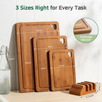 Bamboo Cutting Boards for Kitchen(Set of 3), Wood Cutting Board with Wood Storage Stand, Charcuterie & Chopping Board for Vegetables and Meat, with Deep Juice Groove, Ideal Kitchen Gifts