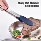 Doosu Kitchen Tongs with Silicone Tips for Cooking Serving (3Pcs, Navy)