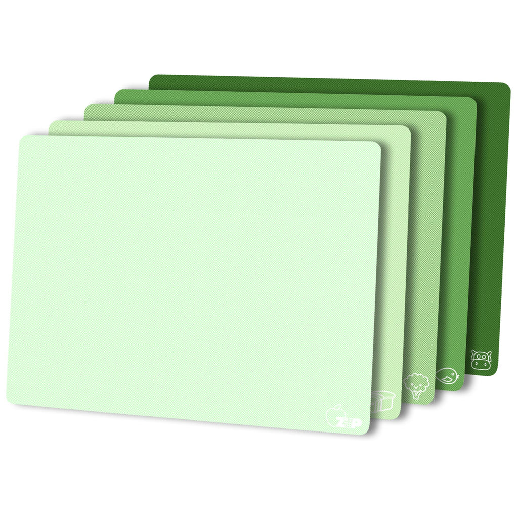 ZVP Flexible Plastic Cutting Board Set of 5 Gradient Color, Colorful Chopping Boards, BPA Free Mats, Non Slip, Dishwasher Safe, 15x12 Inch, Pink Multi-Color