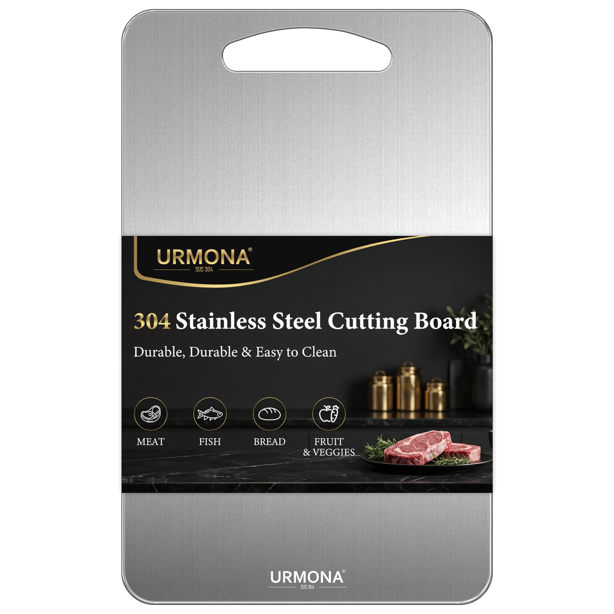 URMONA 3 PCS 304 Stainless Steel Cutting Board Set for Kitchen