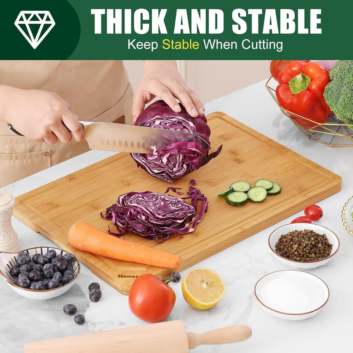 Homaxy Extra Large Organic Bamboo Cutting Boards for Kitchen, 17.5"x12"