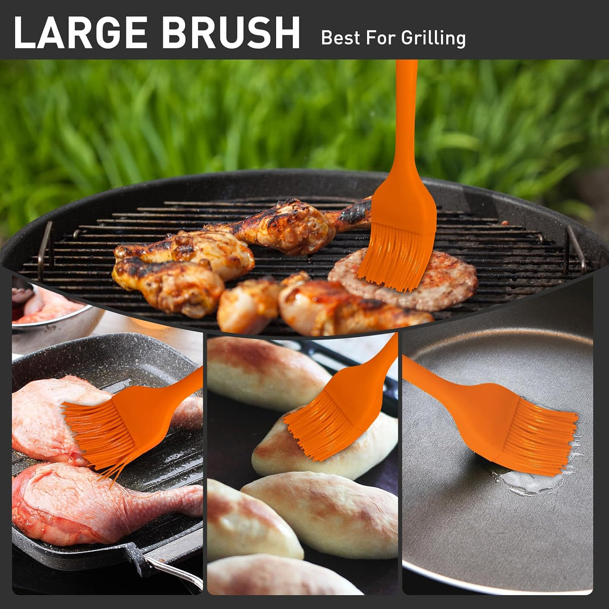 Begonia Silicone Kitchen Brush, 2pcs 10+8 inch Basting Brush (Orange)