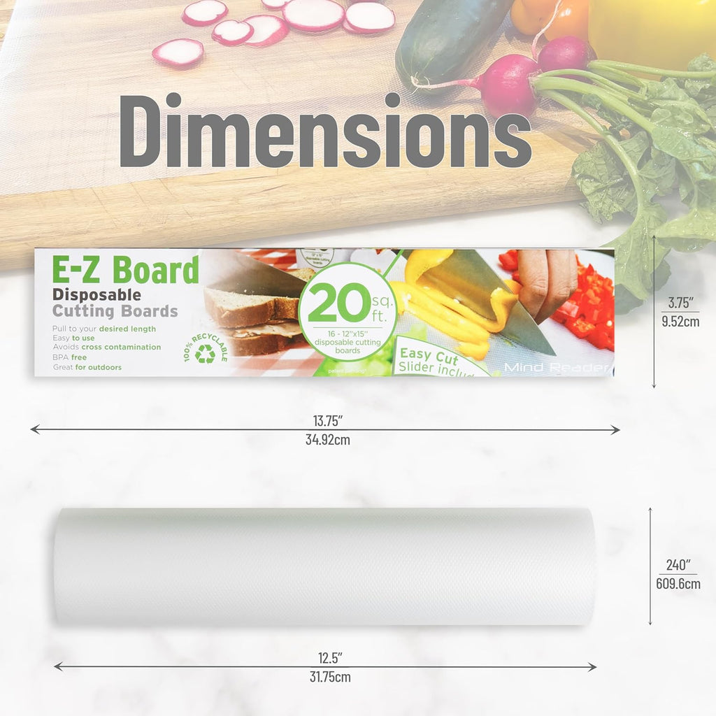 Mind Reader E-Z Board Disposable Plastic Cutting Board, 20 Square Feet, Easy Clean-Up and Convenient Use, Ideal for Camping, Hunting, Boating, and For People With Food Allergies, Clear
