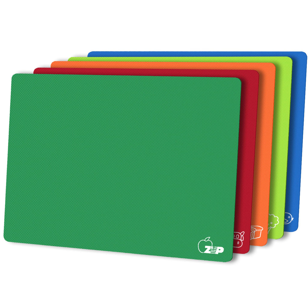ZVP Flexible Plastic Cutting Board Set of 5 Gradient Color, Colorful Chopping Boards, BPA Free Mats, Non Slip, Dishwasher Safe, 15x12 Inch, Pink Multi-Color