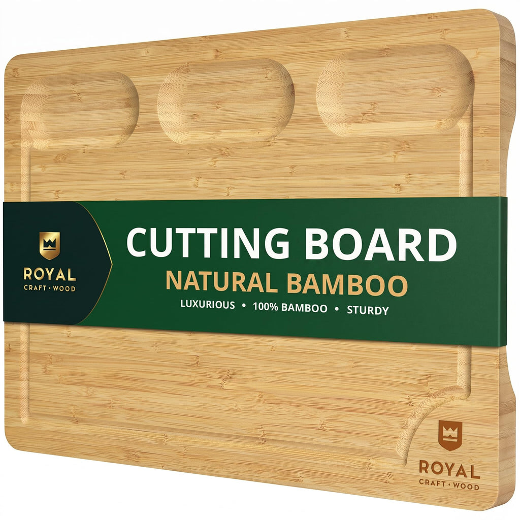 ROYAL CRAFT WOOD Cutting Board with Juice Groove - Kitchen Chopping Board for Meat Cheese and Vegetables, Heavy Duty Serving Tray