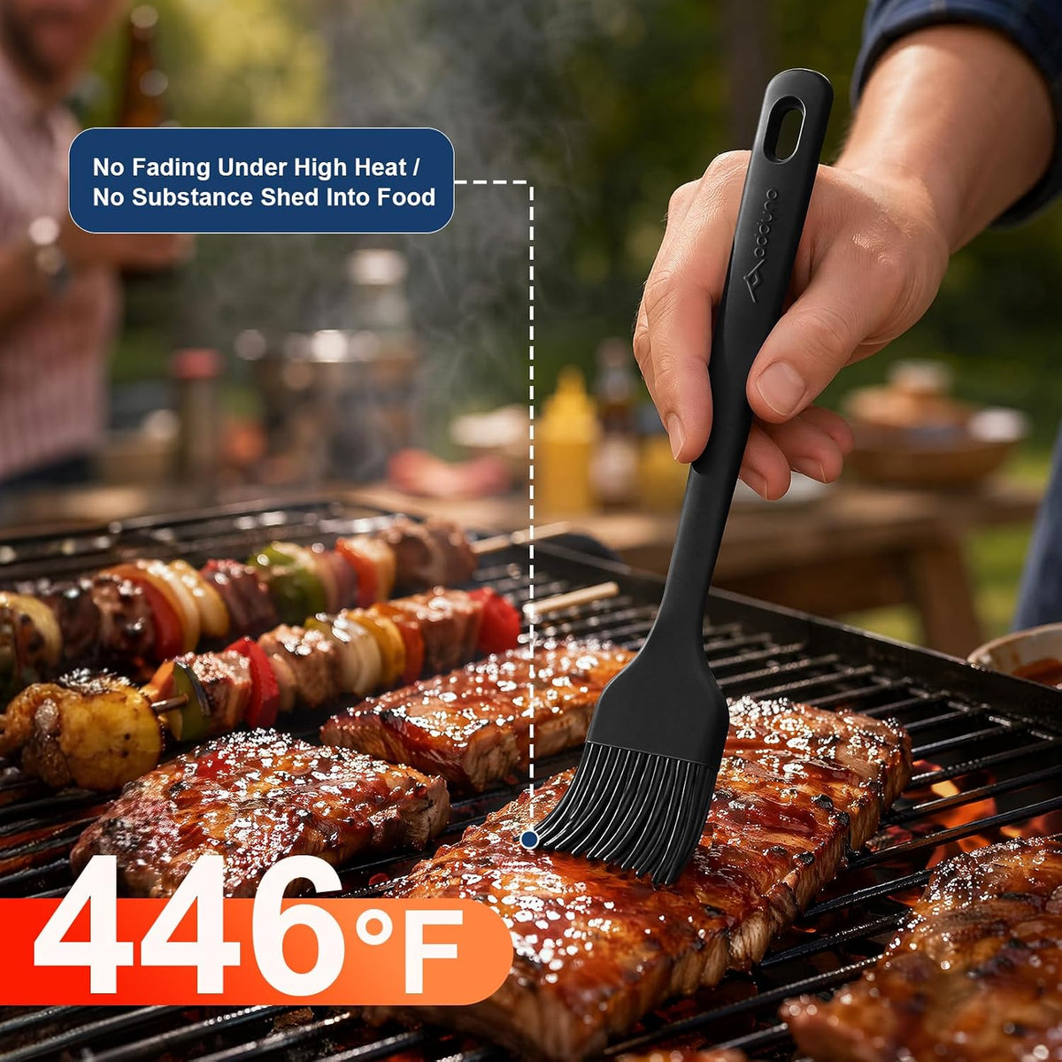 Silicone Basting Brush Set, 2-Pack Food-Grade BPA-Free Pastry Brush, 446°F Heat Resistant with Reinforced Inner Core, One-Piece Design for BBQ, Grilling, Baking, Butter, Marinades & Oil (Black)