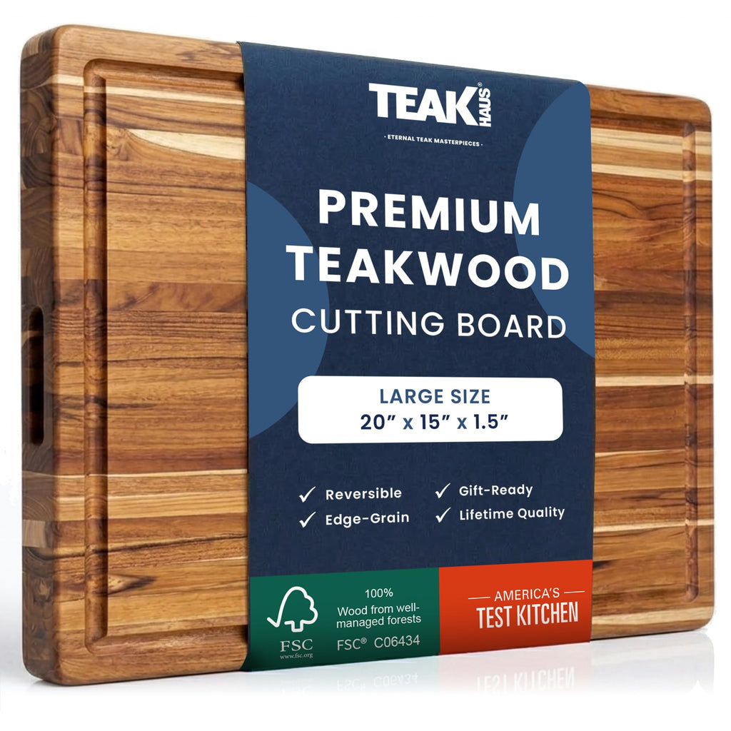 Teakhaus Edge-Grain Teak Wood Carving Board with Juice Groove, Extra Large