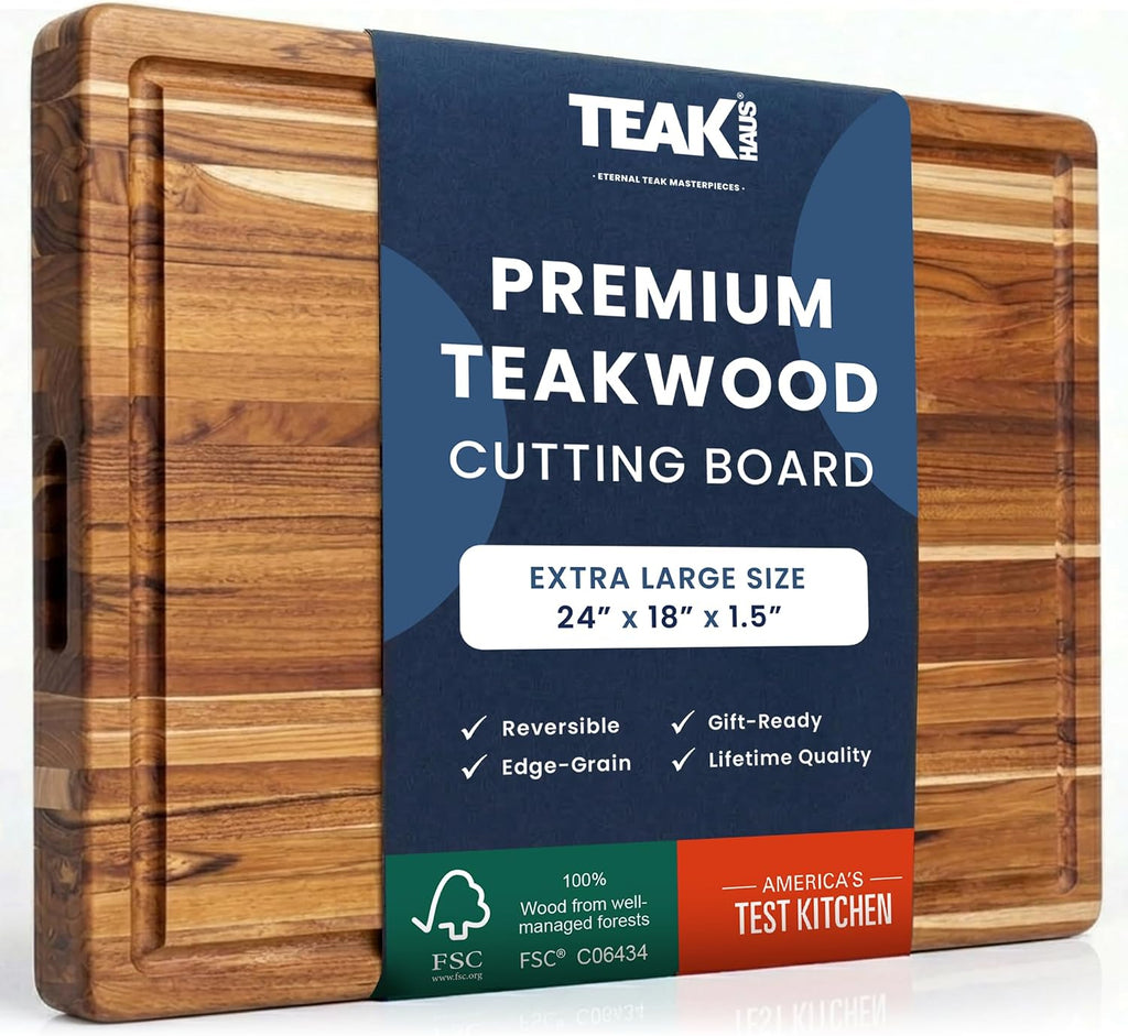 Teakhaus Edge-Grain Teak Wood Carving Board with Juice Groove, Extra Large