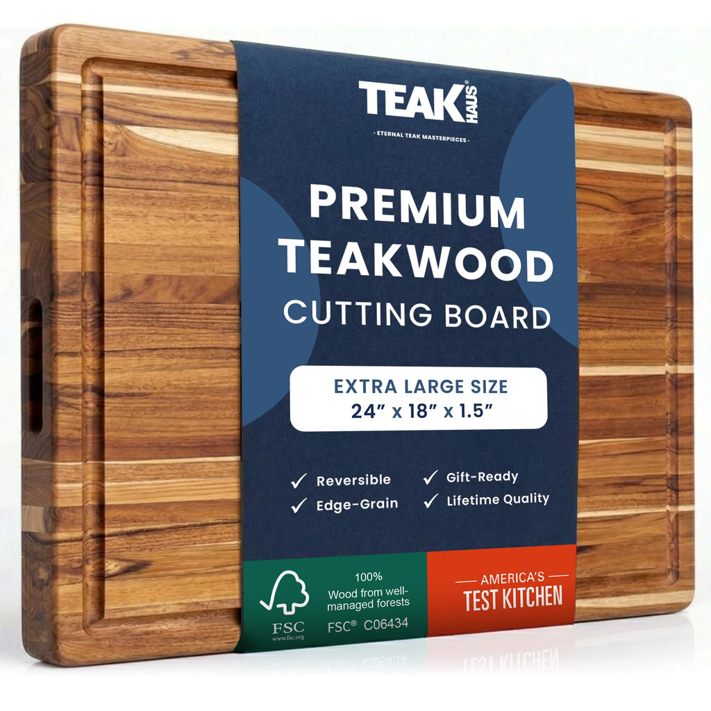 Teakhaus Edge-Grain Teak Wood Carving Board with Juice Groove, Extra Large