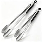 Stainless Steel Cooking Tongs Set of 3 - Heavy Duty 12/9/7 Inch Locking Tongs, Heat Resistant to 600 Degrees, Food Grade Kitchen Metal Tong for Food, Salad, & BBQ - Dishwasher Safe
