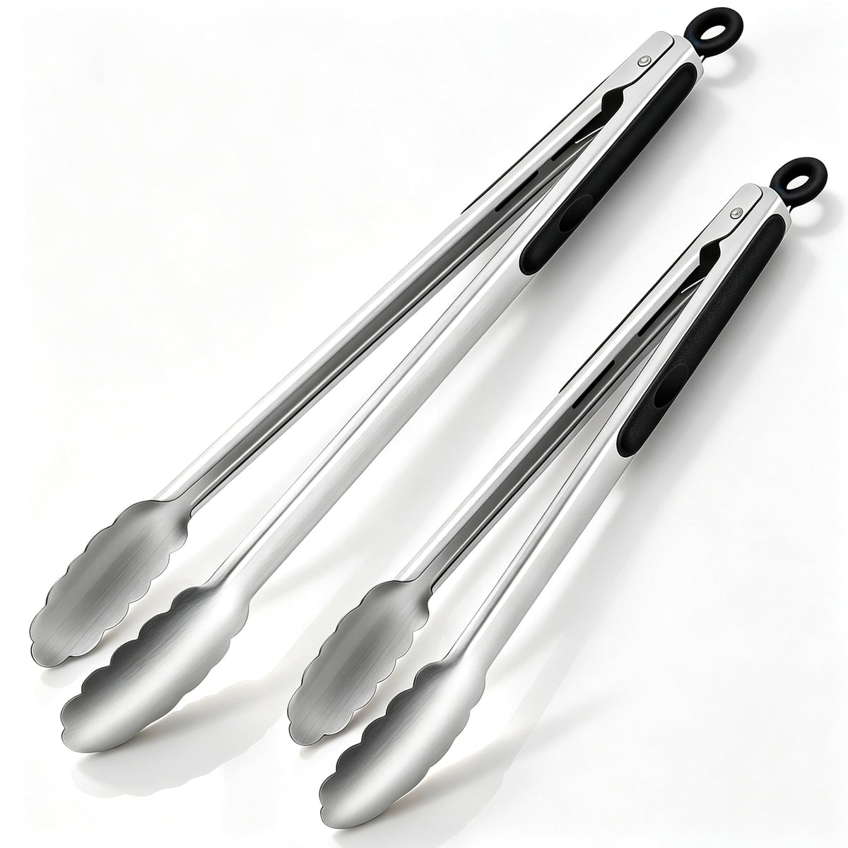 Stainless Steel Cooking Tongs Set of 3 - Heavy Duty 12/9/7 Inch Locking Tongs, Heat Resistant to 600 Degrees, Food Grade Kitchen Metal Tong for Food, Salad, & BBQ - Dishwasher Safe