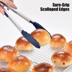 Doosu Kitchen Tongs with Silicone Tips for Cooking Serving (3Pcs, Navy)