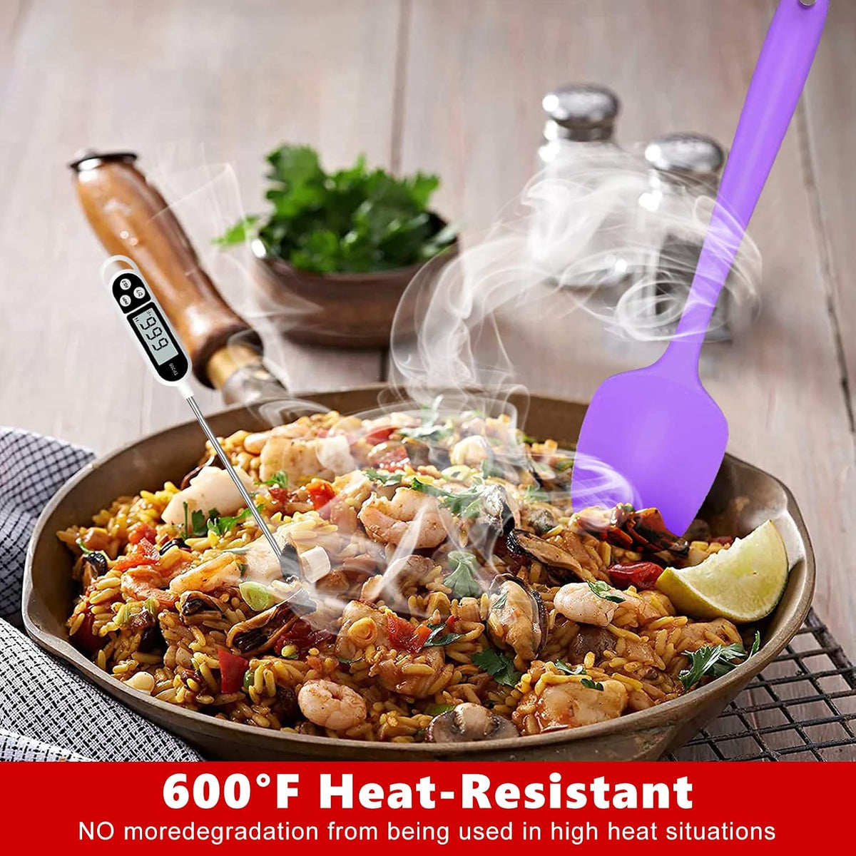 Heat Resistant Silicone Spatulas Set 6pcs, Seamless Design Non-Stick Mixing Spatulas with Stainless Steel Core, Premium BPA-Free Rubber Spatula Baking Cooking Utensile for Home Kitchen BBQ (purple)