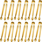 Gejoy 12 Pieces Mini Tongs Stainless Steel Small Sugar Serving Tongs for Charcuterie Board Appetizers Dessert Serving Food Tiny Party Danish Candy(6 Inch,Gold)