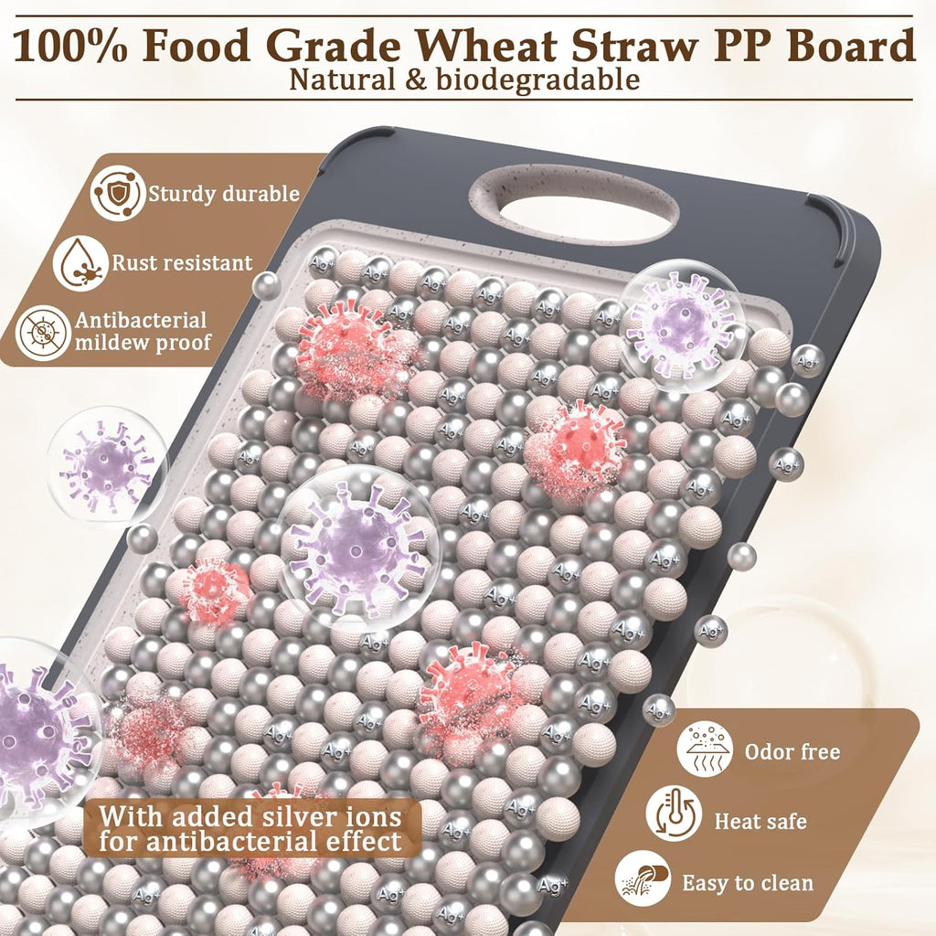 GUANCI Cutting Board for Kitchen, Non Toxic 2-in-1 Double Sided Design, 304 Food Grade Stainless Steel & Wheat Straw PP Chopping Board for Meat & Vegetables, Durable Kitchen Essential, Large 16”×11”
