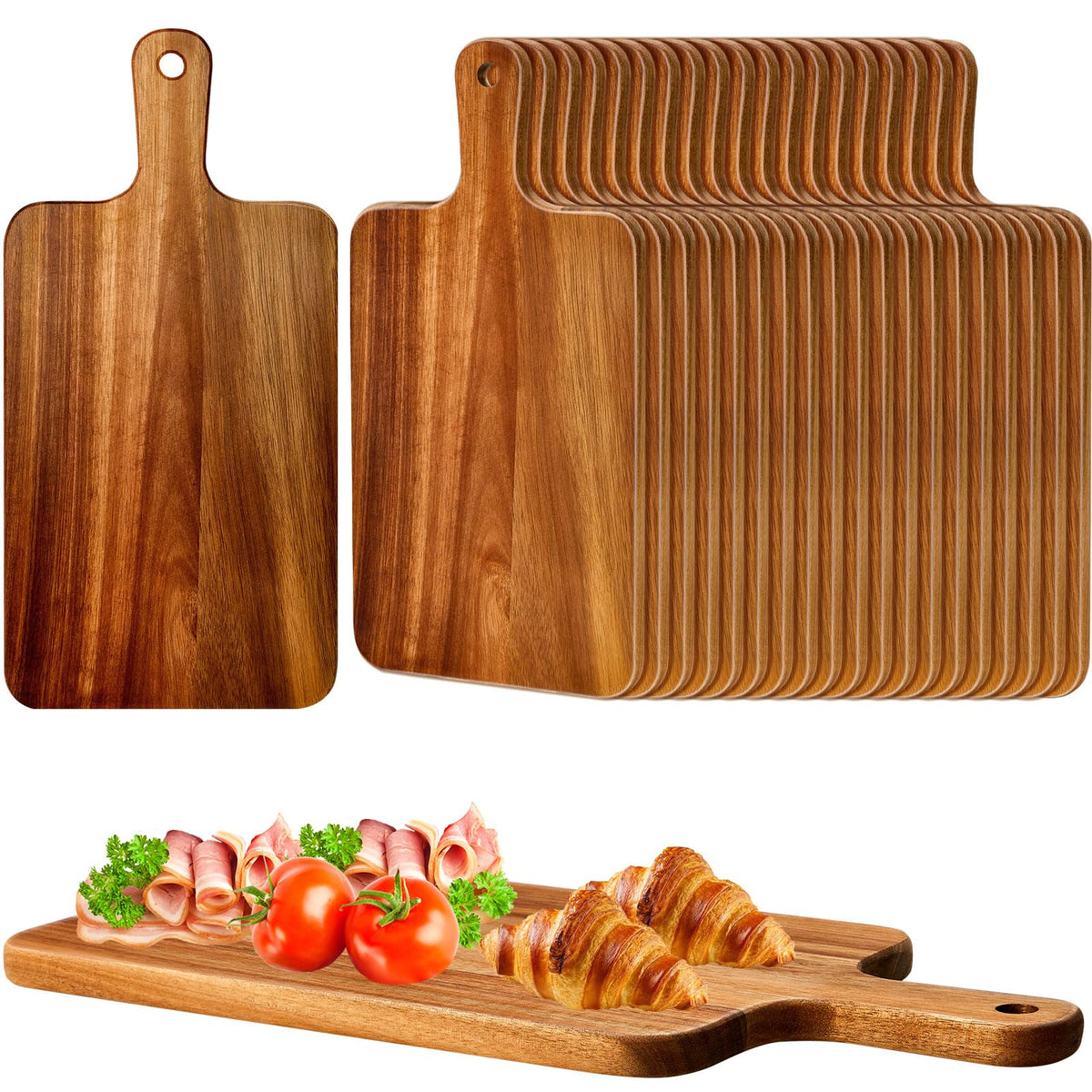 Nuenen 10 Pcs Wood Cutting Board with Handle 15.7 x 7.8 Inch Acacia Wooden Serving Kitchen Chopping Boards for Pizza, Bread, Cheese, Charcuterie, Fruit, Vegetables(Acacia)