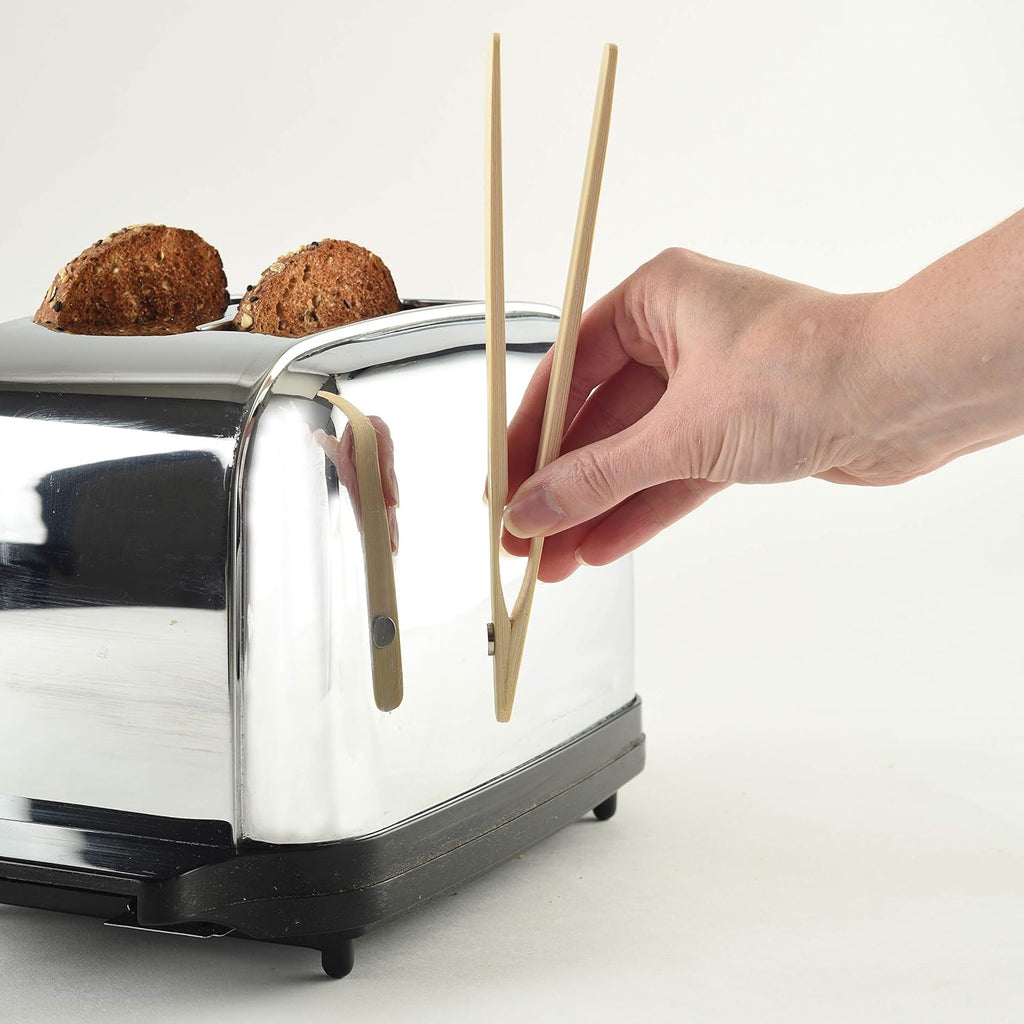 Norpro 1982 8" Bamboo 8" Toaster Tongs with Magnet, One Size