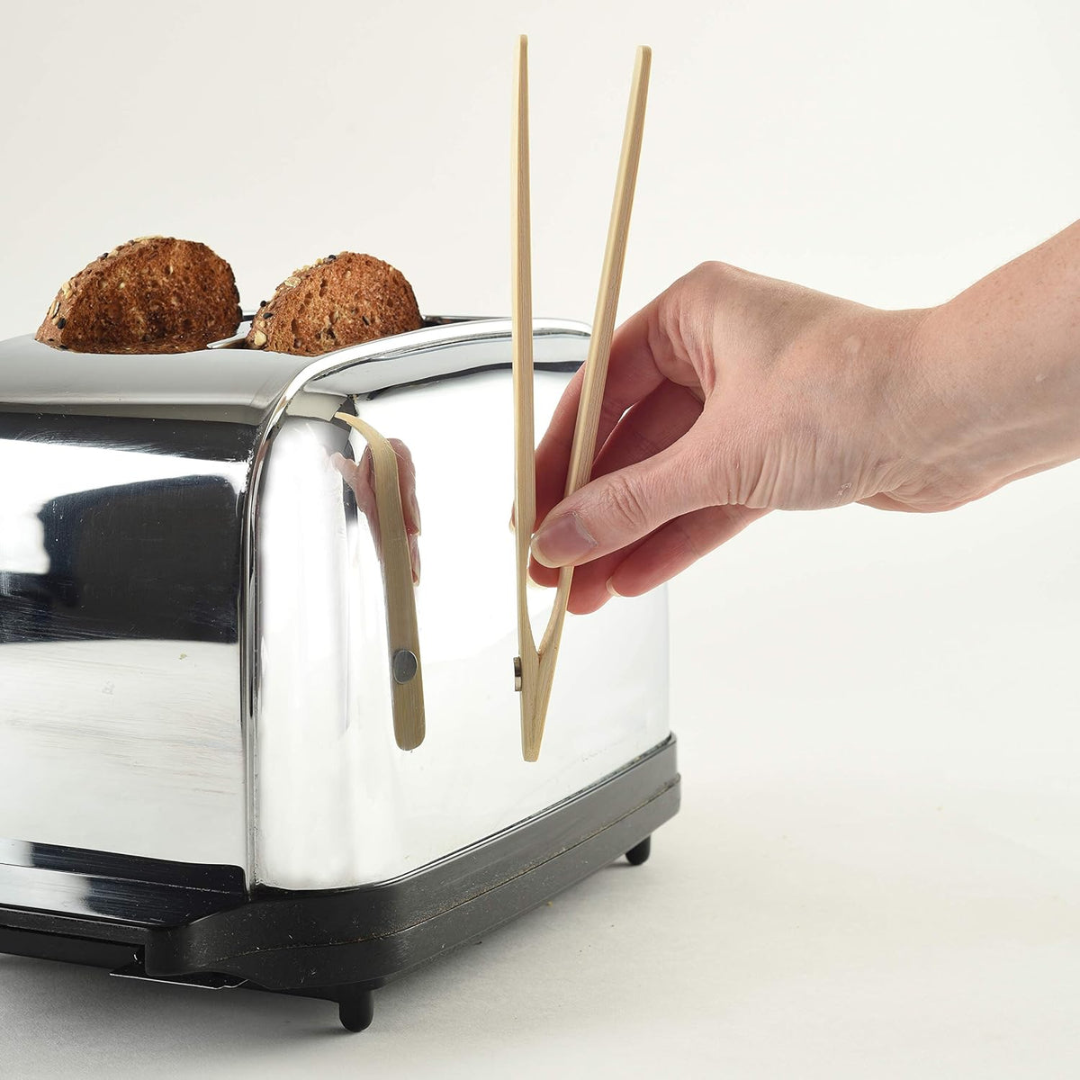 Norpro 1982 8" Bamboo 8" Toaster Tongs with Magnet, One Size