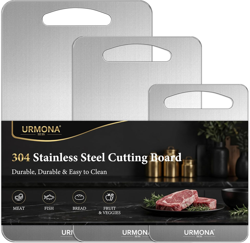 URMONA 3 PCS 304 Stainless Steel Cutting Board Set for Kitchen
