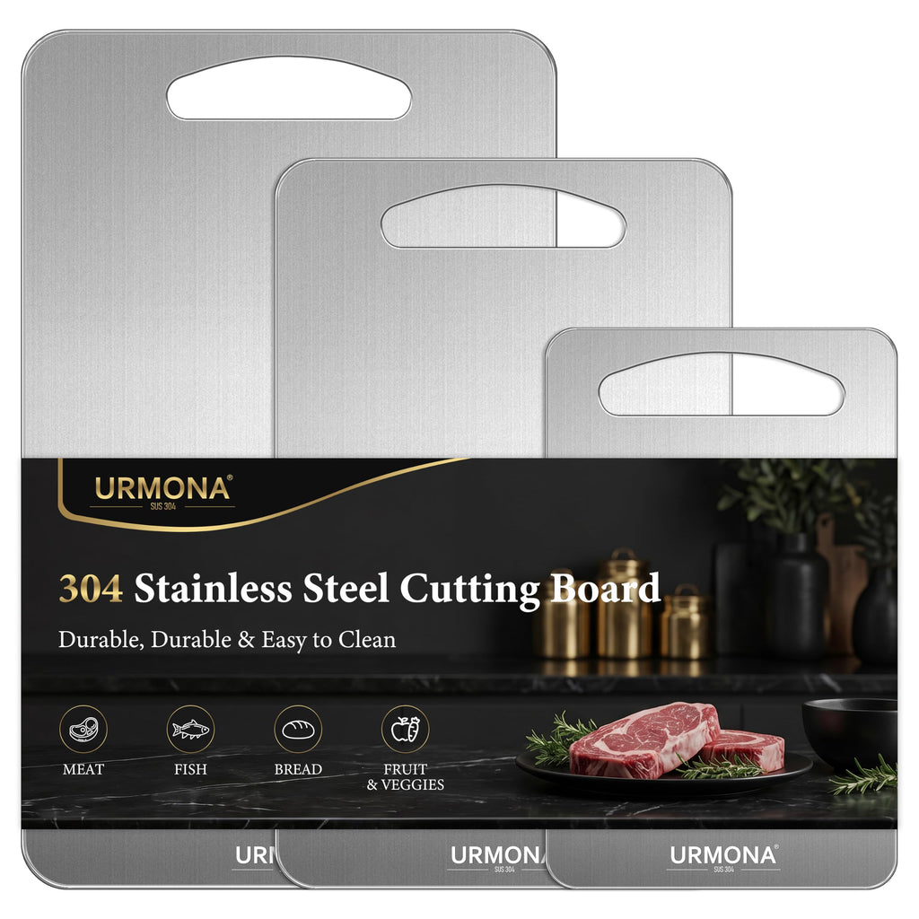 URMONA 3 PCS 304 Stainless Steel Cutting Board Set for Kitchen