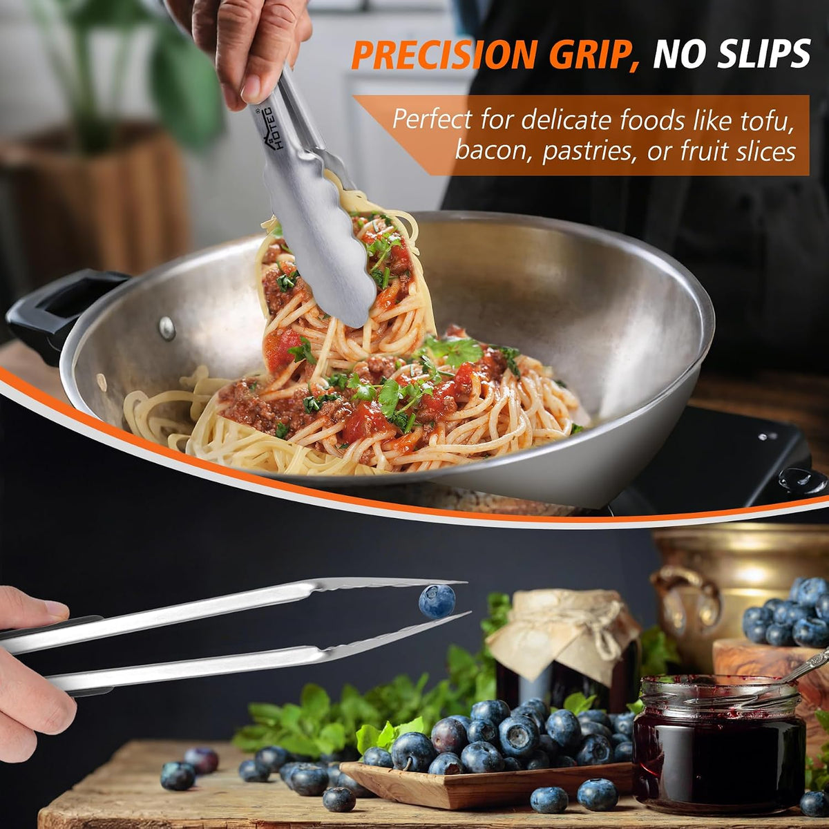 Hotec Tongs for Cooking Stainless Steel Kitchen Tongs Set of 3-7“, 9" & 12"