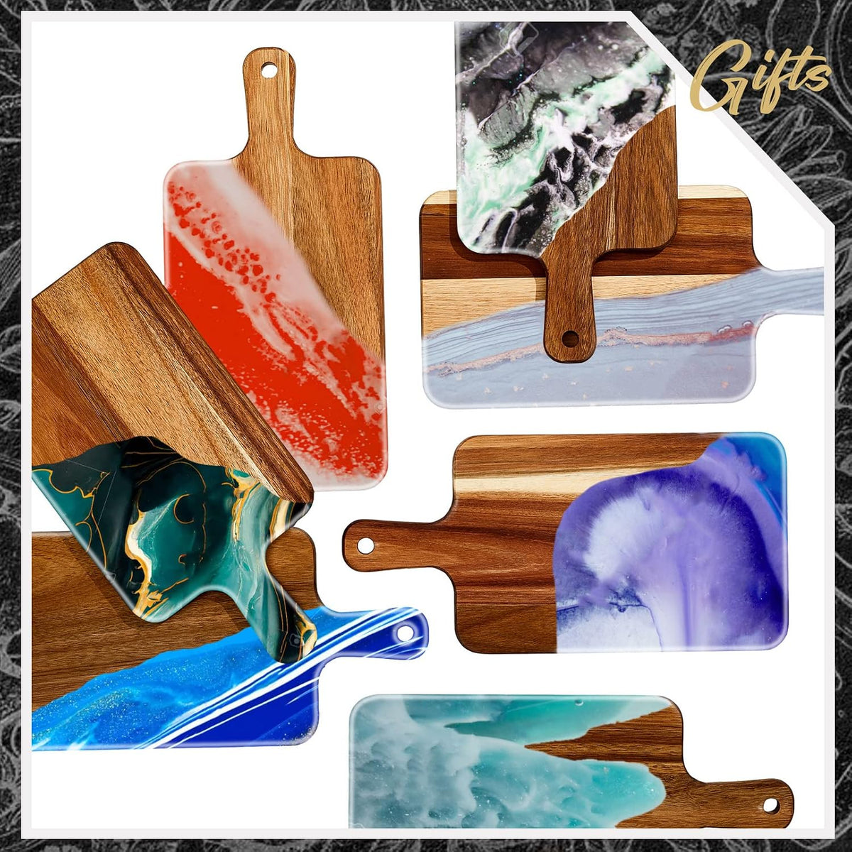 Nuenen 10 Pcs Wood Cutting Board with Handle 15.7 x 7.8 Inch Acacia Wooden Serving Kitchen Chopping Boards for Pizza, Bread, Cheese, Charcuterie, Fruit, Vegetables(Acacia)