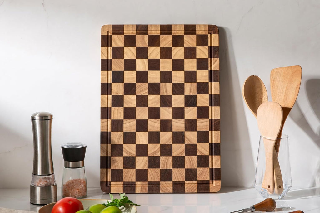 THETCHRY Cutting Boards for Kitchen, Checkered Walnut Wooden Cutting Board