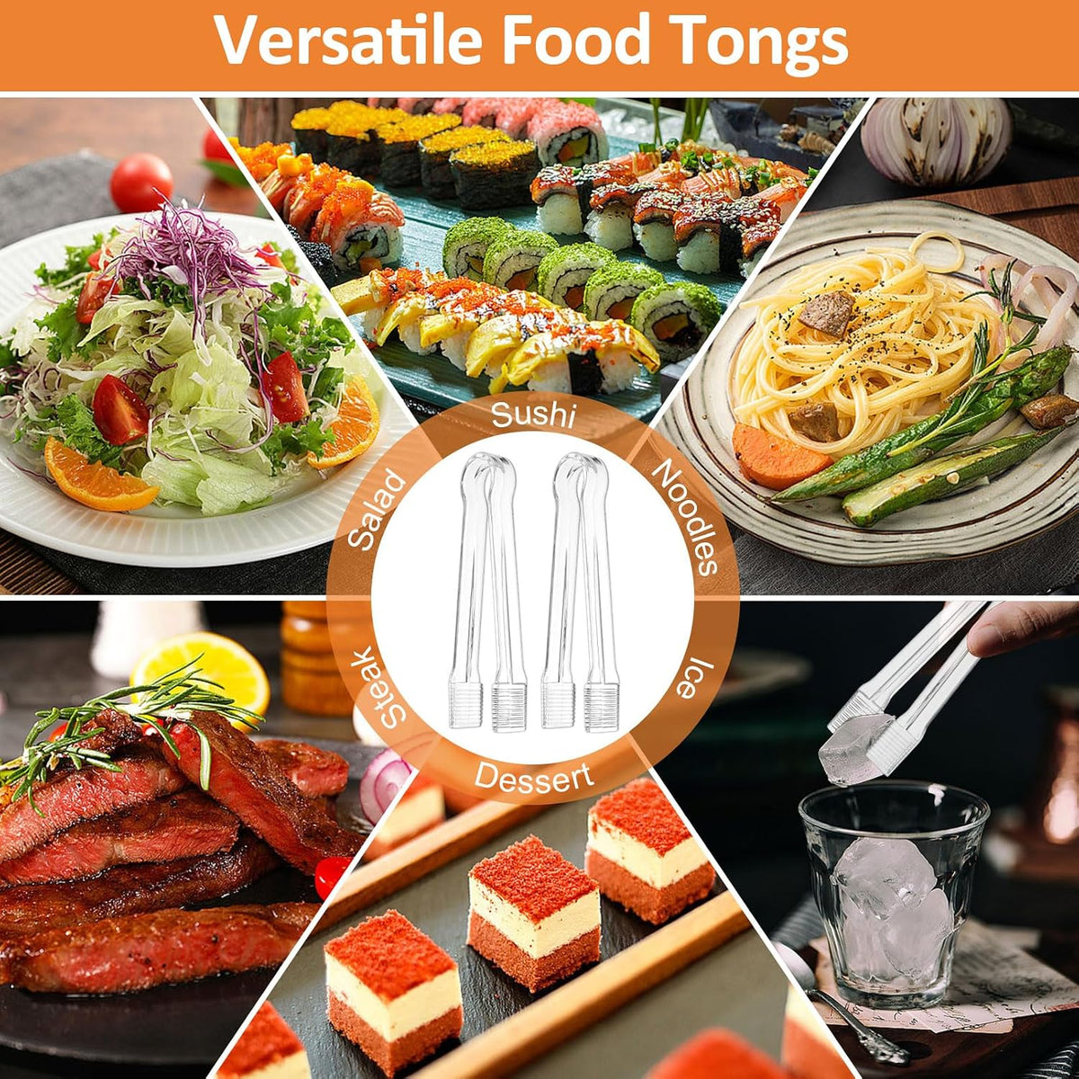PEASUG 10 PCS Plastic Serving Tongs, Disposable Plastic Tongs