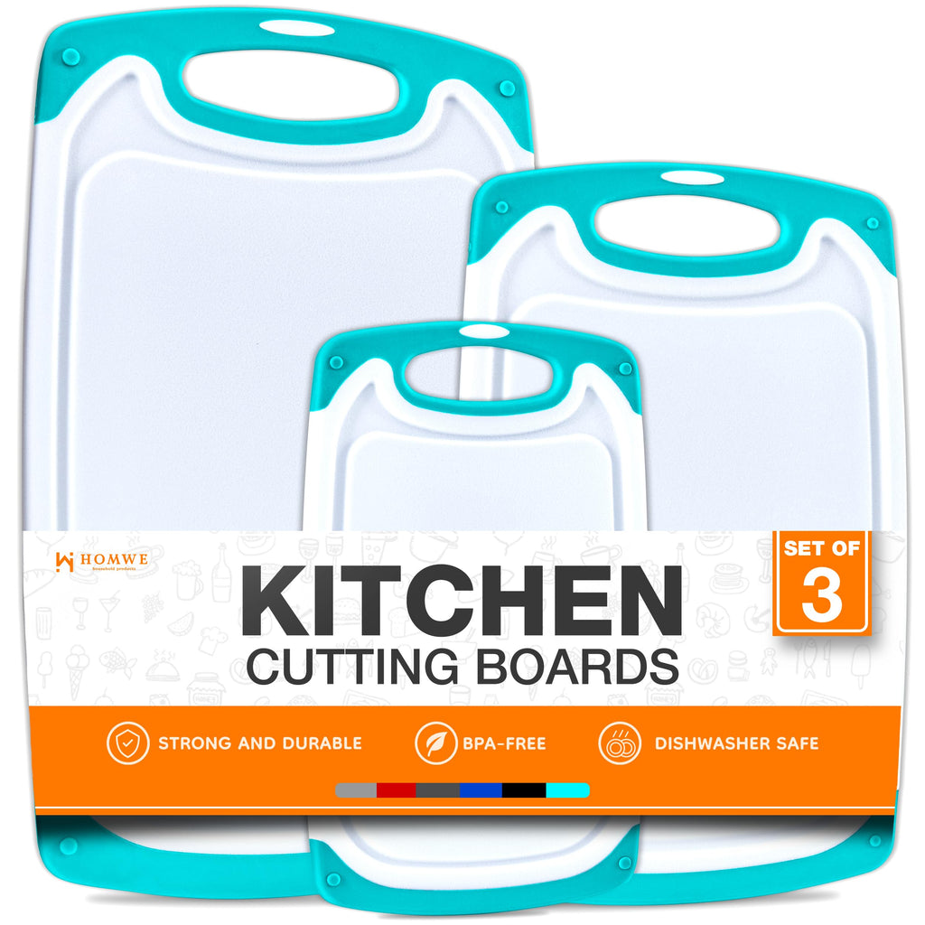 Cutting Boards for Kitchen - BPA-Free Chopping Board - Different Sizes & Non Slip Handles - Reversible, Large Cutting Board Set - Unique Gifts for Cooks Who Have Everything - 3-Pack Gray
