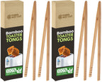Toaster Tongs With Magnet | Kitchen Utensils For Cooking and Holding Toast Bacon Muffin Bagel Bread | 8 Inch Long Natural Non Toxic Bamboo