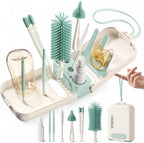 lalalark 7-in-1 Travel Baby Bottle Cleaning Kit, Silicone Brush Tools, Mint