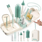 lalalark 7-in-1 Travel Baby Bottle Cleaning Kit, Silicone Brush Tools, Mint