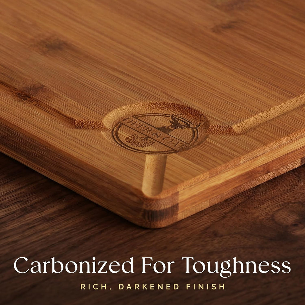 Pre-Oiled, Non Toxic 3-Piece Carbonized Bamboo Cutting Board Set
