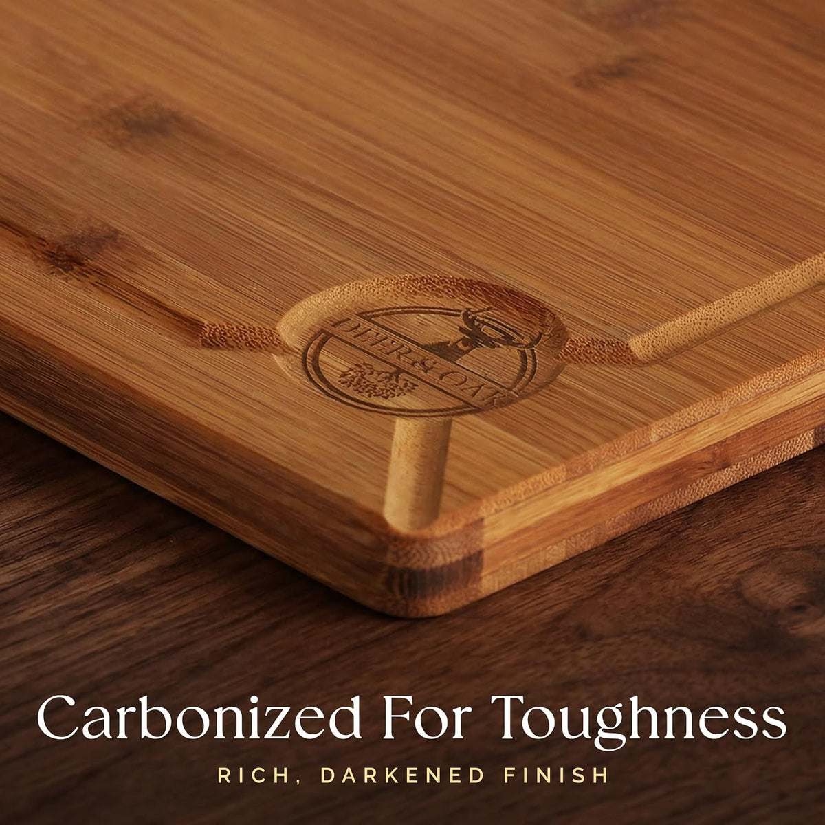 Pre-Oiled, Non Toxic 3-Piece Carbonized Bamboo Cutting Board Set