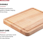 KitchenAid Classic Rubberwood Cutting Board with Perimeter Trench, Reversible Chopping Board, 8-inch x 10-Inch, Natural