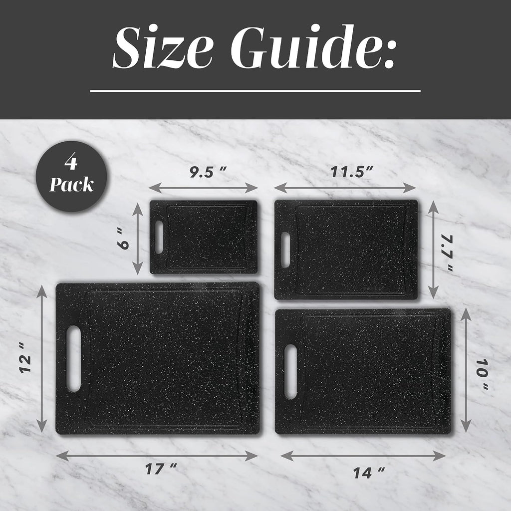 COOK WITH COLOR Non-Slip Cutting Board Set – Kitchen Essentials with Easy Grip Handle for Meat, Veggies, and Fruits, 4 Cutting Boards, Black