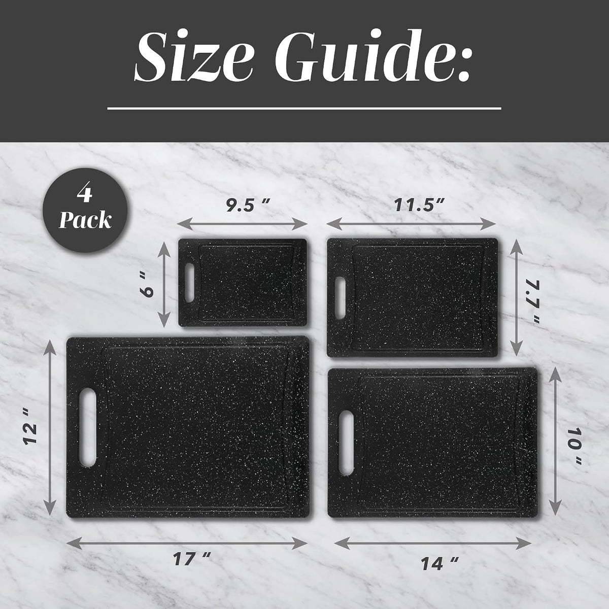 COOK WITH COLOR Non-Slip Cutting Board Set – Kitchen Essentials with Easy Grip Handle for Meat, Veggies, and Fruits, 4 Cutting Boards, Black