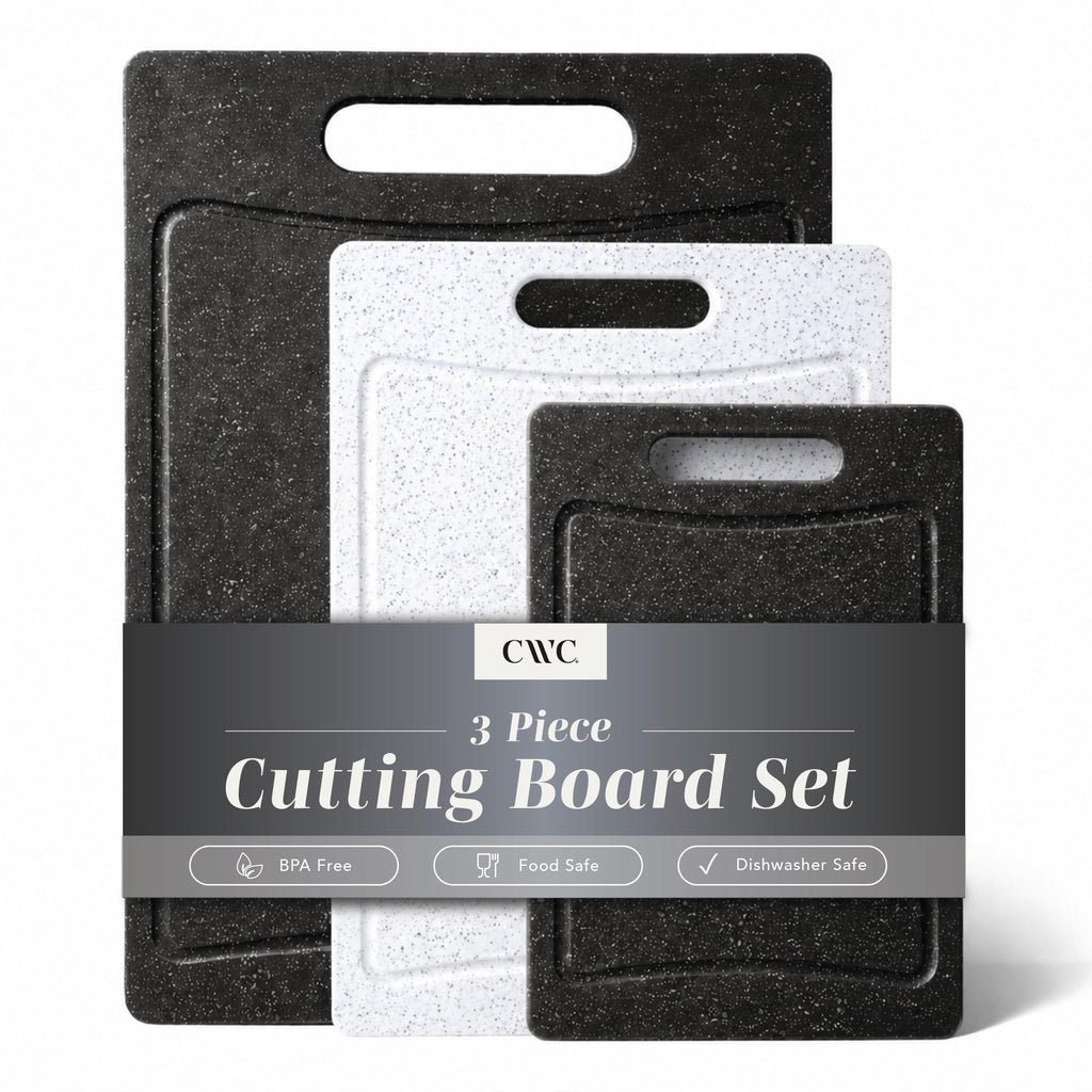 COOK WITH COLOR Non-Slip Cutting Board Set – Kitchen Essentials with Easy Grip Handle for Meat, Veggies, and Fruits, 4 Cutting Boards, Black