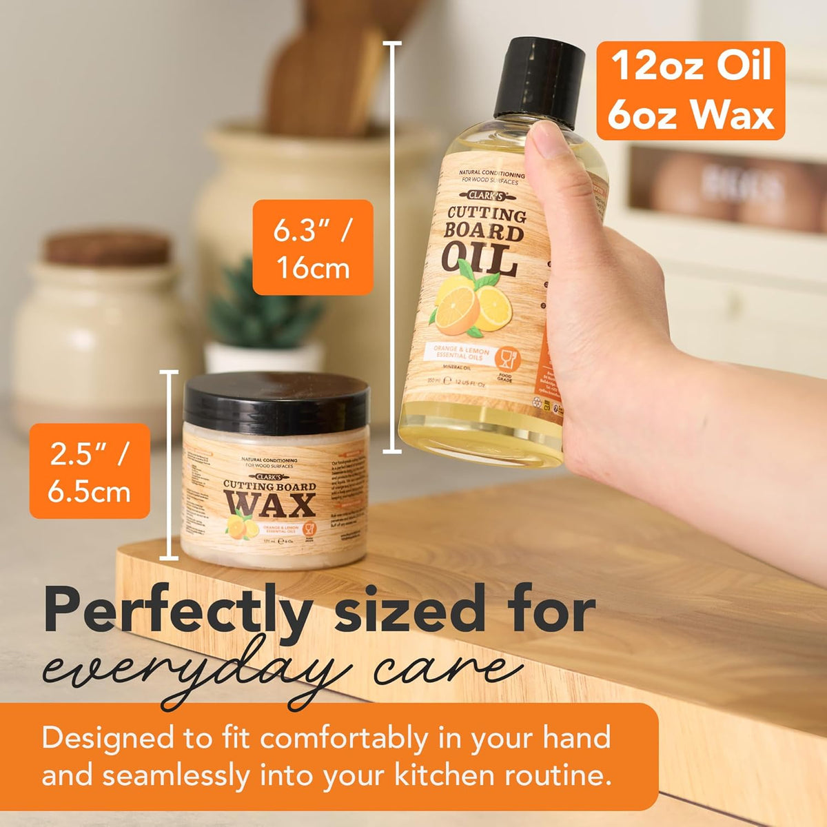 CLARK'S Cutting Board Oil & Wax Kit, Orange Lemon Scent, Food Safe - 2 Pack