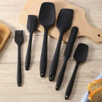 Silicone Kitchen Utensil Set – 6 Piece Heat-Resistant Non-Stick Cooking Tools, BPA-Free Food-Grade Silicone Spatulas & Brush for Cooking & Baking (Black)