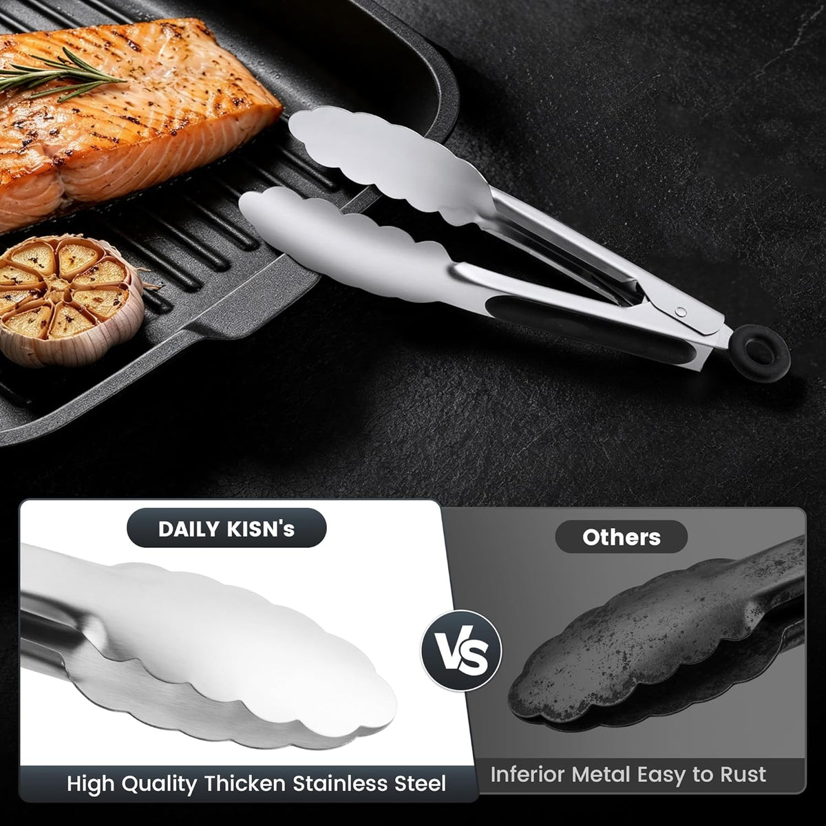 7-Inch Stainless Steel Kitchen Tongs Set, for Cooking Serving (7", 3PCS)