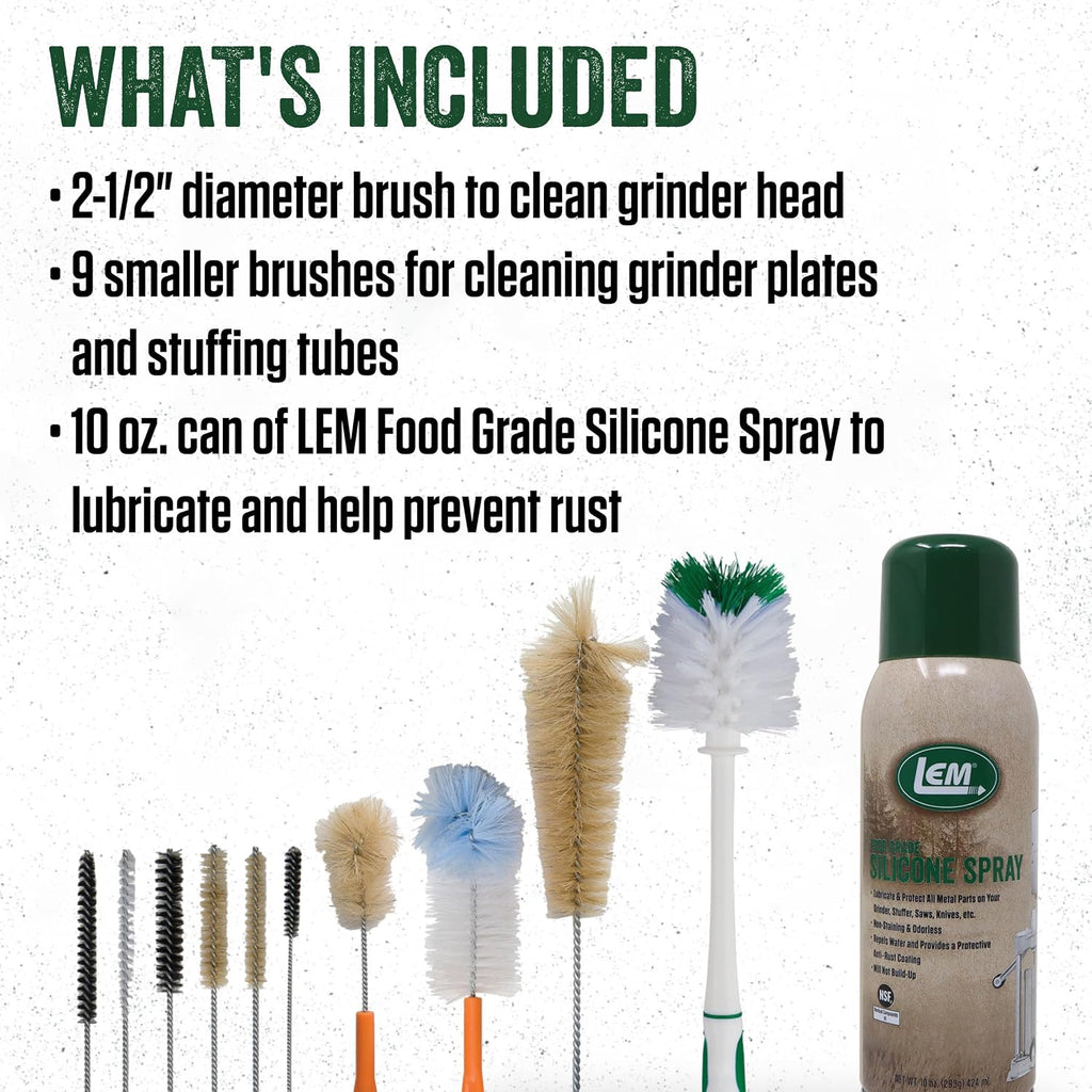 LEM Products Meat Grinder Cleaning Kit, 10 Brushes and Silicone Spray