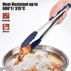 Doosu Kitchen Tongs with Silicone Tips for Cooking Serving (3Pcs, Navy)