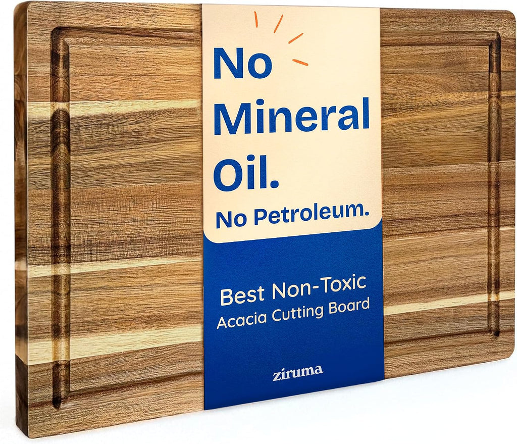 Non-Toxic Acacia Wood Cutting Board, Mineral Oil & Plastic Free, 16x11 in