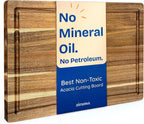 Non-Toxic Acacia Wood Cutting Board, Mineral Oil & Plastic Free, 16x11 in