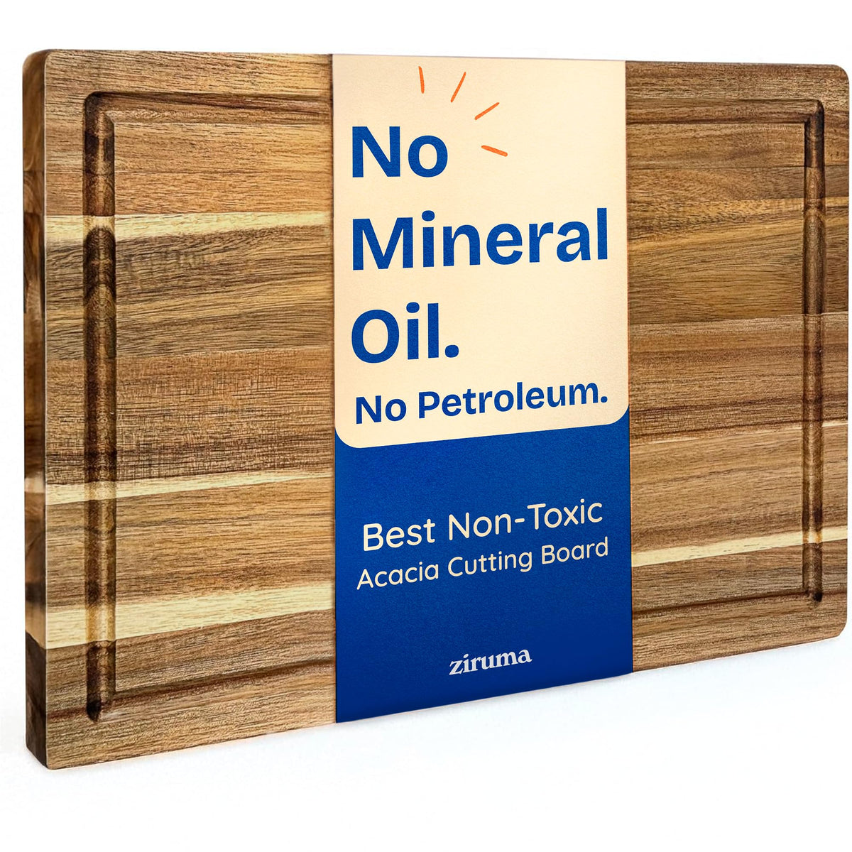 Non-Toxic Acacia Wood Cutting Board, Mineral Oil & Plastic Free, 16x11 in