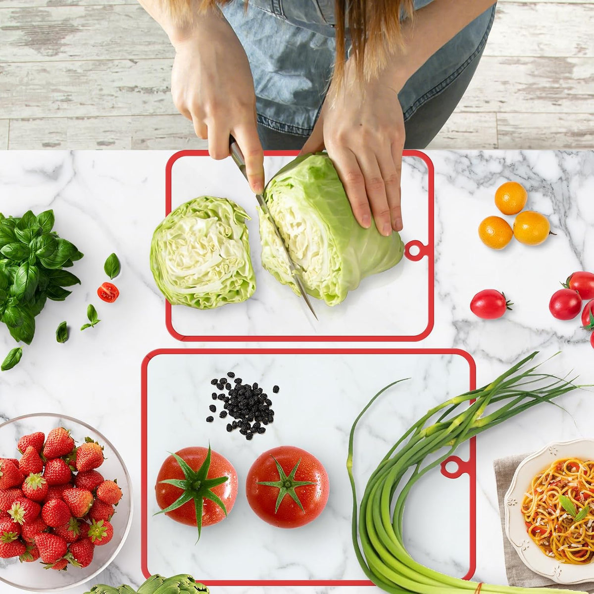 Glass Cutting Board,Tempered Glass Cutting Board for Kitchen Counter,Chopping Board with Non-Slip Edges,Hanging Hole,Scratch Resistant,Heat Resistant,15x10 & 12x8 2PCS
